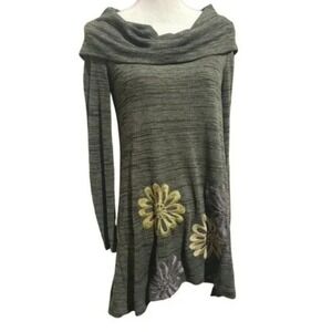Ivy Jane Green Floral Embroidered Cowl Neck Top L Boho Western Romantic Boutique